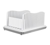 VICASKY Adjustable Plastic Bread Slicer with Crumb Tray Non-Slip Cutting Board for Homemade Loaf Bagels Sourdough Rounds Compact Easy-Clean Kitchen Tool for Precise Slicing and Space