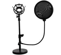 VICASKY Adjustable Tabletop Microphone Bracket Metal Shockproof Mount Anti-Blowout Net and Sturdy Flat Base for Podcasting Broadcasting and Studio Recording