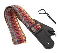 VICASKY Adjustable Yellow Ukulele Neck Strap with Genuine Leather Ends, Ethnic Style Ukulele Shoulder Belt for Adults, Instrument Accessory Compatible with Soprano Concert and Tenor Models