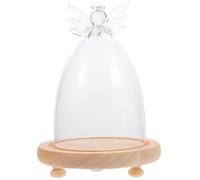 VICASKY Angel Shaped Glass Dome Display Cover with Wooden Base, Micro Landscape Bell Jar for Eternal Flowers, Immortal Flower Glass Cloche for Home Décor and Garden Decoration