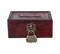 VICASKY Antique Wooden Treasure Box with 3-digit Combination Lock, Retro Red Small Keepsake Storage Chest 5.7x4.3x2.4in for Jewelry, Valuables, and Wedding Souvenirs