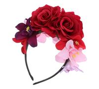 VICASKY Artificial Rose Flower Headband for Halloween Party Lightweight Comfortable Floral Crown Hair Hoop with Deep Red and Orchid Accents Chic Spooky Costume Accessory for Women