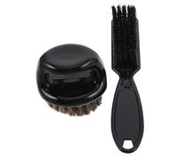 VICASKY Beard Styling Brush Set 2pcs Black Nylon Bristle Dusting Brush and Ring Mustache Grooming Tool for Men Professional Barber Hairbrush for Beard Taming and Hair Removal
