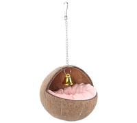 VICASKY Bird Nest Hanging Parrot Nest Natural Coconut Shell + Flannel with Warm Pad, Cushion and Bell, for Goldfinches and Sparrows, Bird Lovers