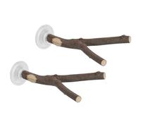 VICASKY Bird Perch Stand 2pcs with Strong Suction Cup Stability Portable Wood Wooden Tree Branch Shape for Conure and Small Birds, for Window or Parrot Shower Use