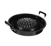 VICASKY Black Iron Korean Style Outdoor BBQ Grill Pan Heavy Duty Heat Resistant Camping Grill Tray with Double Handles Even Heat Distribution Barbecue Meat Cooking Plate for Home and