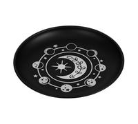 VICASKY Black Stainless Steel round Candle Holder Tray with Smooth Surface and Delicate Pattern, Safe to Use Decorative Tea Light Storage Plate for Altar and Housewarming