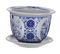 VICASKY Blue and White Porcelain Ceramic Planter Pot with Integrated Saucer for Indoor Plants Succulents Bonsai Decorative Chinese Style Flower Pot with Classic Pattern Water Resistant