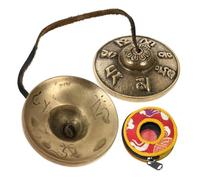 VICASKY Brass Bell Tibetan Buddhism Style Cymbals Bell for Yoga Meditation Relax Handmade Percussion Instrument Small Finger Instrument for Percussion