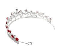 VICASKY Bridal Crown Headdress for Wedding Queen Princess Bride Crown Red Rose Hair for Bride Accessories Thin Headband Crystal Rhinestone Tiara for Ceremony Party