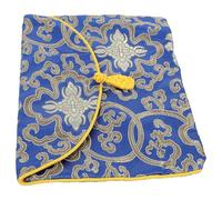 VICASKY Buddhist Scriptures Storage Bag and Music Books Small Pouch, 17x13cm Blue Embroidery Brocade, Vintage Ethnic Style Organizer for Religious Texts and Wrapping