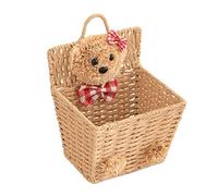 VICASKY Cartoon Bear Woven Hanging Basket Khaki Willow Wicker Storage Organizer Household Sundry Container Desktop Storage Basket