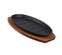 VICASKY Cast Iron Steak Platter Sizzling Fajita Plate with Wooden Tray and Hot Mitt Striped Grill Surface for BBQ Efficient Heat Retention Flavor Sealing for Home Kitchen Parties and