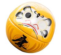 VICASKY Ceramic Daruma Doll and Fortune Cat Figurine Japanese Feng Shui Ornament for Home Decor Yellow Traditional Desktop Wealth Figurines