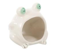 VICASKY Ceramic Hamster Nest in Frog Shape for Small Pets and Hamsters Cooling and Safe Pet House for Summer Play Sturdy White Ceramic Hideout and Habitats