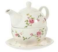 VICASKY Ceramic Tea Pot Set with Printed Tea Cup Scalding Side Handle Teapot for Adults Fine Texture Porcelain Office Outdoor Use Person English