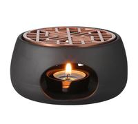 VICASKY Ceramic Tea Warmer Set Black Jade Floral Base and Purple Mat, Teapot Warmer Tealight Holder for Household Use, Japanese Style Small Hollow Teapot Warming Stove