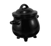 VICASKY Ceramic Witch Cauldron Mug with Lid Black Candy Bowl Pot for Halloween Party Spooky Trick Treat Decoration Versatile Soup Serving and Magical Dining Experience