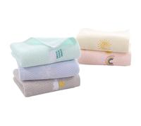 VICASKY Children's Cotton Face Washing Towels 5pcs Absorbent Hand Towels for Babies Embroidered Cartoon Designs in Yellow, Pink, Green, Blue, and Grey