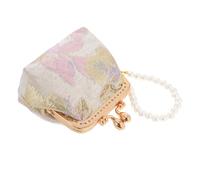 VICASKY Chinese Brocade Coin Purse with Imitation Pearl Handheld Design for Easy Carrying, Vintage Oriental Charm Wallet for Parties and Daily Outings