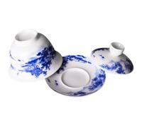 VICASKY Chinese Classical Blue and White Porcelain Teacup Set with Lid 4.0 Inch Traditional Ceramic Tea Bowl for Gongfu Tea Ceremony and Home Office Use