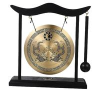 VICASKY Chinese Style Antique Gong with Mallet Vintage Copper Decorative Instrument for Office Decor and Home Antique Decoration Dragon Pattern Design Family and Friends