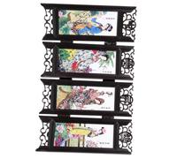 VICASKY Chinese Style Mini Screen Divider Folding Small Panel Screen Resin and Frosted Glass Room Divider and Room Decorations with Retro Design Style
