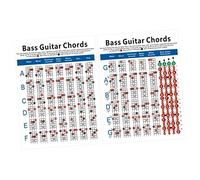 VICASKY Chord Chart Printed on Paper for Beginners Electric Bass Guitar with 4 Strings Displaying 72 Different Chords and Note Chart on Reverse, for Practice and Beginner Performer Use