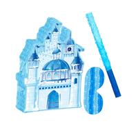 VICASKY Christmas Castle Pinata with Blindfold and Bat for Winter Wonderland Birthday Party Blue Ice Theme Candy Holder Easy Hanging Decor for Xmas Celebration and Festive Fun