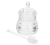 VICASKY Clear Honey Pot with Dipper and Lid Transparent Kitchen Honey Storage Jar for Freshness and Drip Control Airtight Container