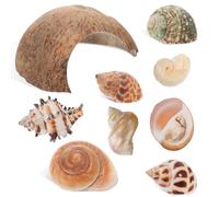 VICASKY Coconut Shell Hermit Crab Hideout with 8 Large Sea Shells for Reptile Containers and Fish Tanks, Sturdy and Strong Semi-circular Shelter for Turtle and Fish Habitat