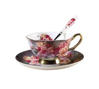 VICASKY Coffee Cup and Saucer Set 220ml Ceramic with Stainless Steel Spoon, Decorative Tea Cup for Milk and Hot Chocolate