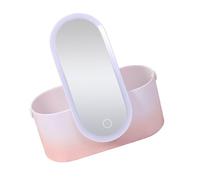 VICASKY Cosmetics Organizer with LED Mirror Portable Makeup Storage Box for Desktop Rotating Design Pink Gradient for Tidying Up Vanity Essentials and Accessories