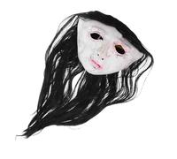 VICASKY Creepy Female Ghost Mask Realistic Long Hair Halloween Full Face Head Cover for Masquerade Haunted House Props Horror Theme Parties Cosplay Events