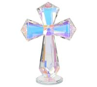 VICASKY Crystal Cross Standing : 5.8in Glass Cross with Base - Small Standing Cross Ornaments for Church Table Centerpiece, Catholic Ornament & Religious Keepsake for Women Men
