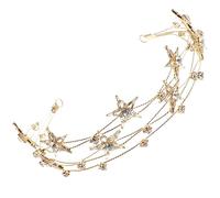 VICASKY Crystal Hair Hoop Headband for Brides Multi-layer Five-pointed Star Design Gold Color Elegant Hair Jewelry for Wedding and Special Occasions