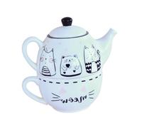 VICASKY Cute Cat Pattern Ceramic Teapot and Cup Set Decorative Porcelain Tea Kit for Afternoon Tea at Home Office Hotel Elegant Black and White Design Eco Friendly Material