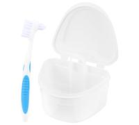 VICASKY Denture Storage Box with Brush and Strainer Soaking Case for Partial and Full Dentures Travel-Friendly Dental Care Kit Sealed Container for Orthodontic Appliances Random Color