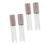 VICASKY Diamond Lip Gloss Tubes with Rhinestone Patches 4pcs Compact Refillable Mini Lip Oil Containers DIY Travel Balm Tubes Diamond