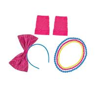 VICASKY Disco Accessories for Women Vintage Party Costume Kit with Neon Bow Headband Necklace Mesh Fingerless Gloves Retro Fancy Dress Supplies for Dance Performances Themed Events