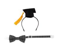 VICASKY Dog Graduation Hat and Bow Tie with Tassel Lightweight and Washable Pet Graduation Accessories for Small Dogs and Cats Cute Yellow Cap with Black Plaid Bow Tie Easy to Wear and