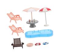 VICASKY Dollhouse Miniature Beach Set with Swimming Pool Swim Ring Parasol and Mini Beach Chair Portable DIY Mini Furniture Decoration for Imaginative Play and Travel Storage