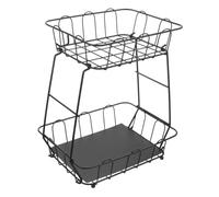 VICASKY Double Fruit Vegetable Basket for Kitchen Countertop Hollow Mesh Storage Organizer for Fruits Bread Snacks and Sundries Airflow Design to Keep Produce Fresh