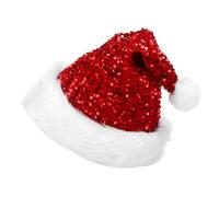 VICASKY Double Layer Sequin Santa Hat for Men and Women Plush Trim Holiday Hat with Sequins Cozy Warm Christmas Party Accessory for Xmas and Year Celebrations