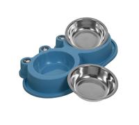 VICASKY Double Pet Feeder Bowl with Moat Non-spill Stainless Steel Bowls in Navy Blue Small Size for Cats and Puppies Indoor Feeding Station