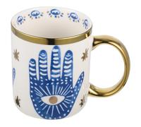 VICASKY Evil Eye Ceramic Coffee Cup Handle Turkish Style Ceramic Milk Mug Handheld Breakfast Water Mug