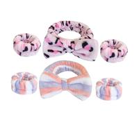 VICASKY Face Wash Headband and Wristband Set 6pcs, Leopard Print and Blue Red Striped Plush Spa Headbands for Women, Absorbent Sweatbands for Sports and Makeup Removal