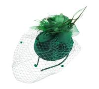 VICASKY Fascinator Headpiece for Bridal with Net Veil and Plume Quill Small Hat for Wedding Party Dark Green