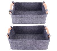 VICASKY Felt Storage Basket Organizing Basket 2pcs with Wood Handles Space Saving Stylish Simple Design for Home and Office for Books and Phones Suitable for Playroom and Closets