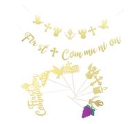 VICASKY First Holy Communion Party Supplies Religious Cake Toppers with Cross and Banner Decorations for Baptism Christening and Newborn Celebration Easy Assembly Multi-event Use